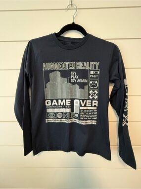 Seven Souls Augmented Reality "Game Over" Graphic Long Sleeve Tee - Navy 14/16